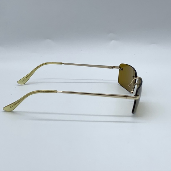 Slim Retro Rimless Rectangular Sunglasses in Gold- Brown - Picture 5 of 11